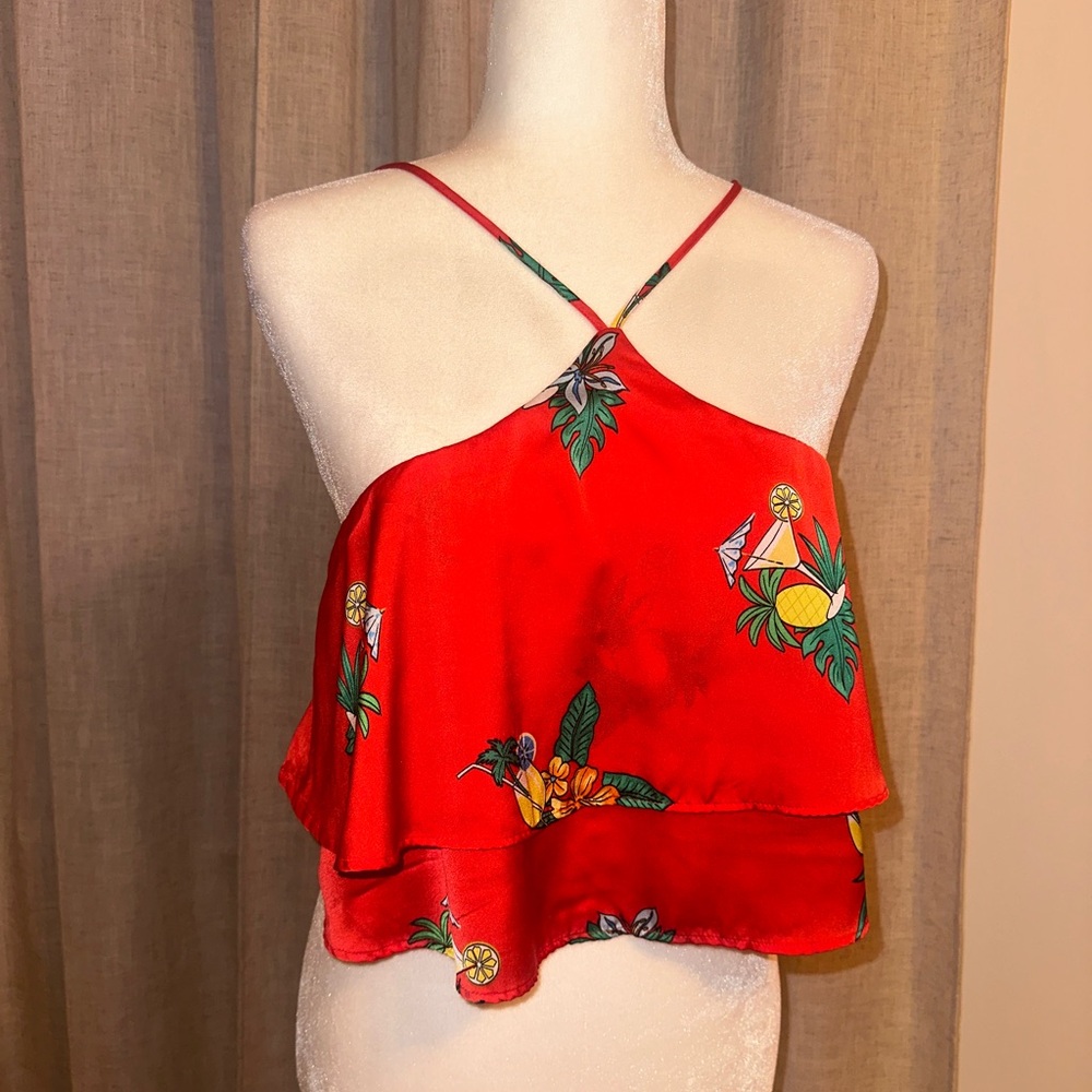 Red Asymmetrical Ruffled Camisole